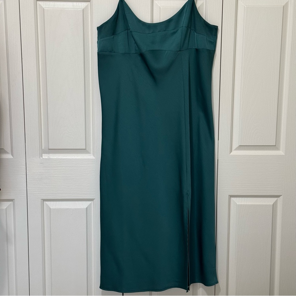 A New Day Emerald Satin Slip Dress XL Bustier Seams Slit Midi - Picture 15 of 15